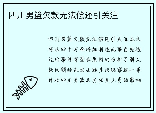 四川男篮欠款无法偿还引关注